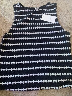 A new day Black and White Striped Knit Sleeveless Sweater Top